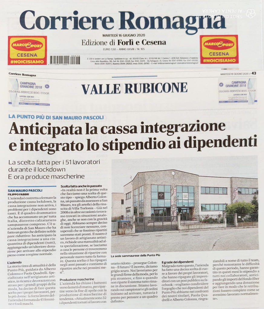 L’articolo del Corriere di Romagna, una collezione di mascherine fashion e la scelta di abbracciare la dimensione umana nella crisi.